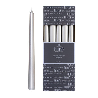 M&S Price's Venetian Candle Silver Dinner Candle 25cm- Buy online at McGrocer