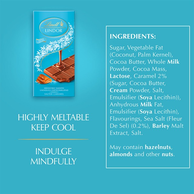 Lindt milk salted caramel chocolate bar 100g, UK version