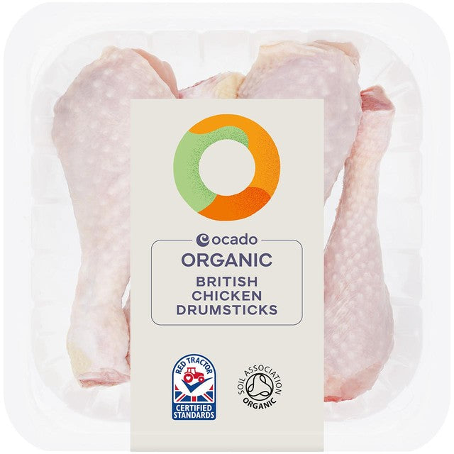 Ocado organic free range chicken drumsticks 475g, imported from the UK