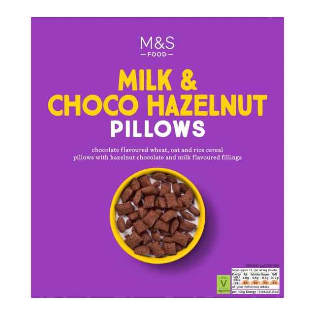 M&S Milk & Choco Hazelnut Cookie Pillows 375g, imported from the UK