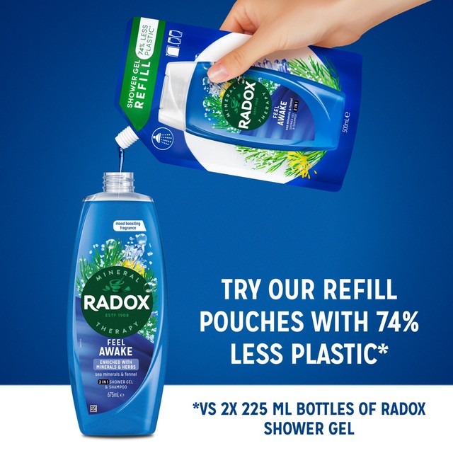 Radox Feel Awake Shower Gel & Shampoo 675ml, imported from the UK