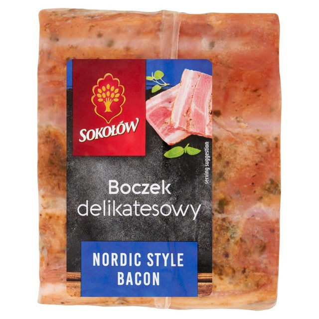 Sokolow Nordic Bacon cooked smoked pork belly - British product