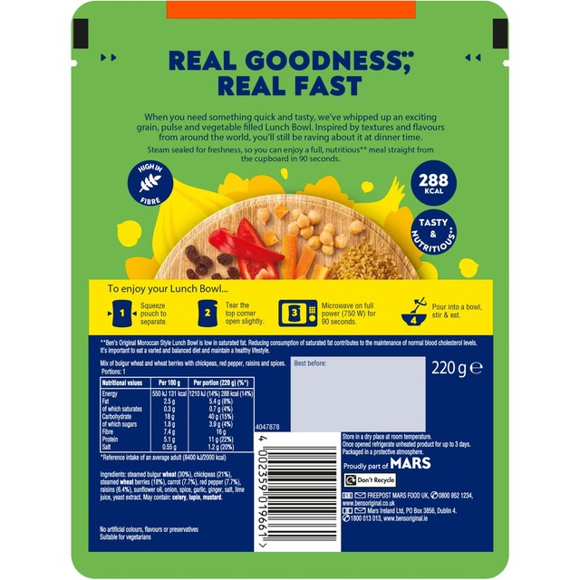 Ben's Original Moroccan chickpeas lunch bowl 220g - British product