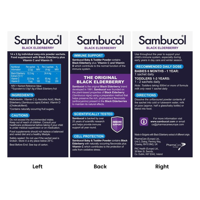 Sambucol baby powder unflavoured 14 sachets (British brand)