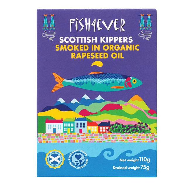 Fish 4 Ever smoked kippers in organic rapeseed oil 110g - British product