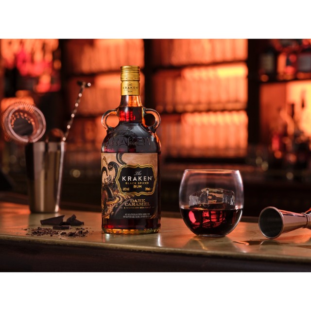 Kraken Black Spiced Rum bottle - British product