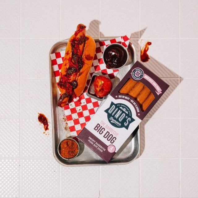 Dino's barbecue pork hot dogs 4 pack, UK version