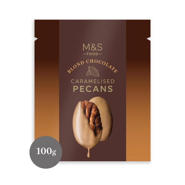 M&S Blond Chocolate Caramelised Pecans 100g, imported from the UK