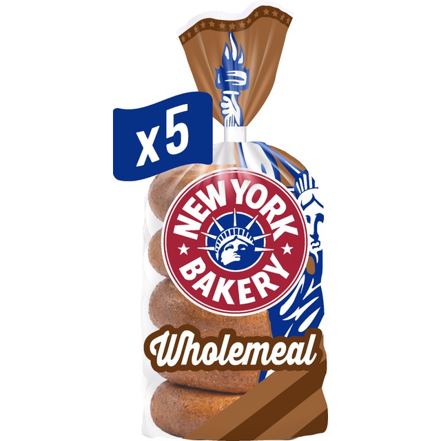 New York Bakery wholemeal bagels 5 pack, imported from the UK