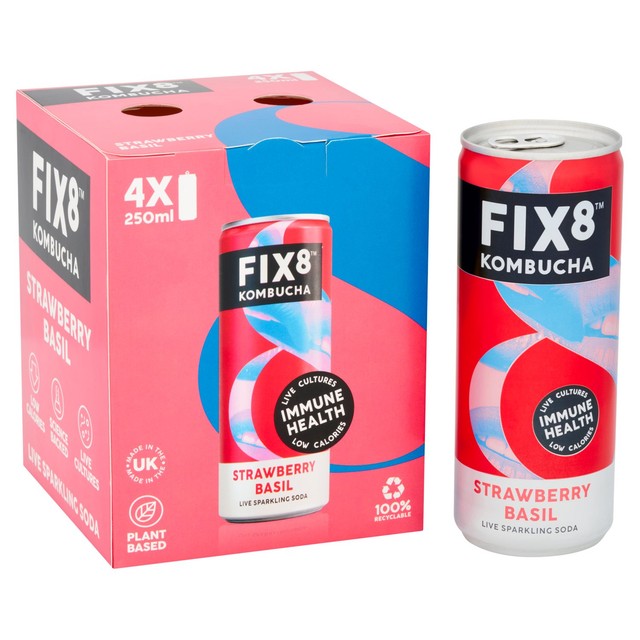Fix8 Strawberry Basil Kombucha 4x250ml - British product