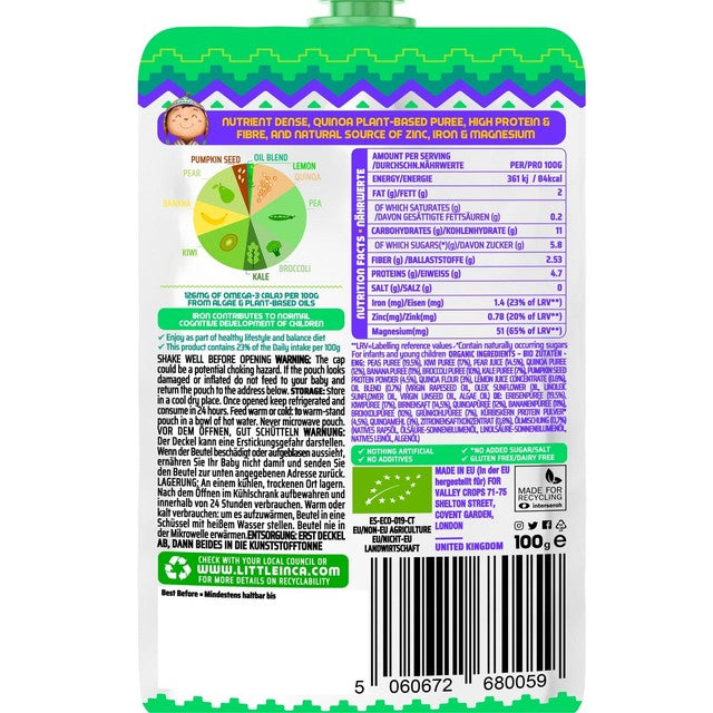 Little Inca organic quinoa baby food pouch 100g, imported from the UK