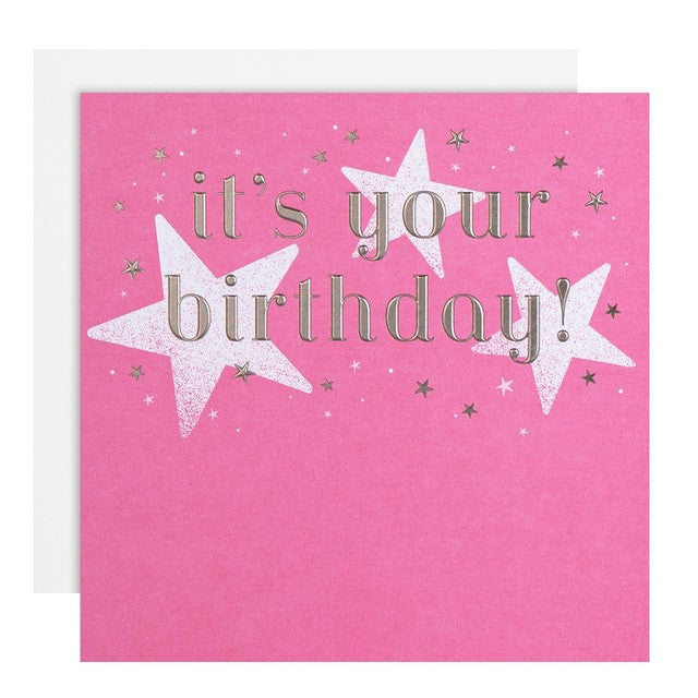 M&S Pink Stars Birthday Card 15cm x 15cm, imported from the UK