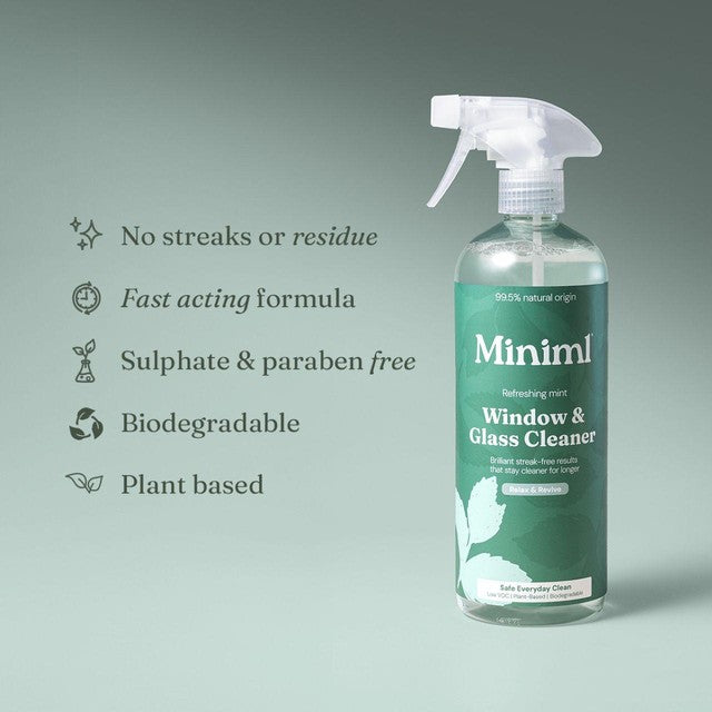 Miniml mint window and glass cleaner spray 750ml, imported from the UK