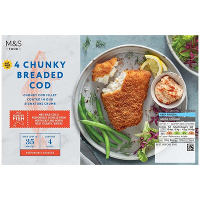M&S 4 panierte dicke Kabeljaufilets gefroren 600g