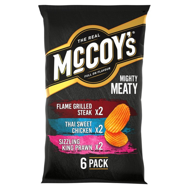 McCoy's Ridge Cut Meaty Chips variety pack 6 x 25g, imported from the UK