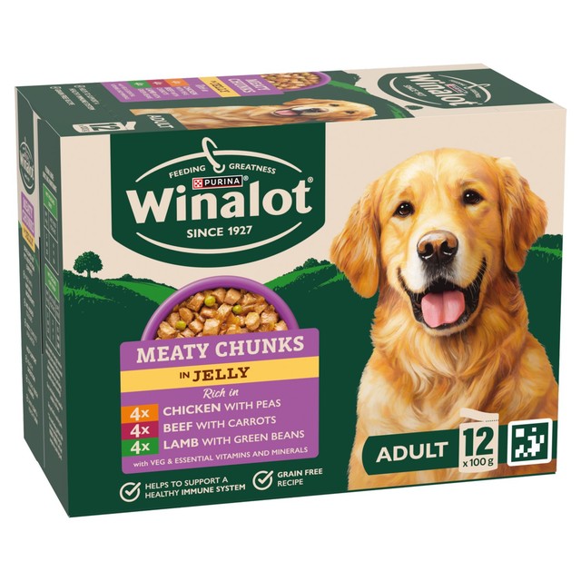 Winalot wet dog food meaty chunks mixed in jelly 12 x 100g (British brand)