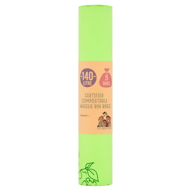 Eco Green Living compostable 140L wheelie bin bags - British product