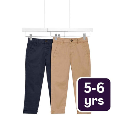 M&S Garçon Chino Coton Riche Lot de 2 Pierre/Marine 5-6 ans