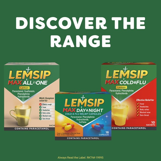 Lemsip Cold & Flu blackcurrant sachets 10-pack (British brand)