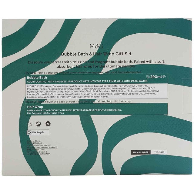 M&S bubble bath and hair turban duo 290ml, imported from the UK