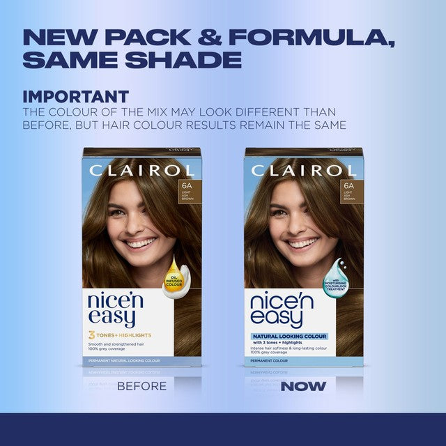 Clairol Nice'n Easy hair dye 6A Light Ash Brown 60ml - British product