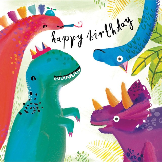 Woodmansterne dinosaur birthday card 17.3cm x 16.7cm - British product