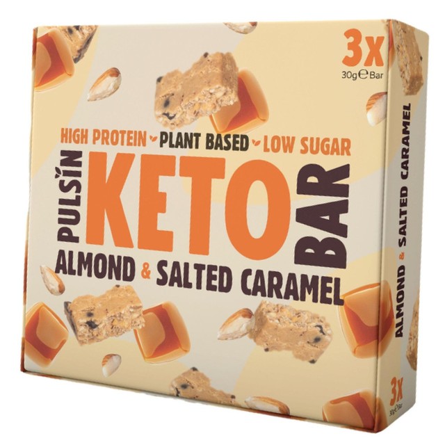 Pulsin Keto Almond & Salted Caramel Protein Bars Multipack 3 x 30g, imported from the UK