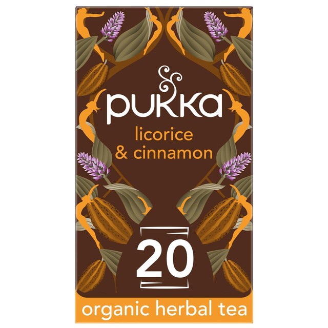 Pukka Herbs organic licorice and cinnamon herbal tea 20 tea bags, imported from the UK