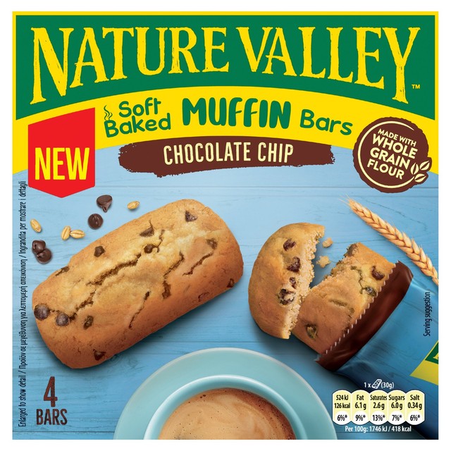 Nature Valley Chocolate Chip Muffin Bars 4 x 30g, imported from the UK