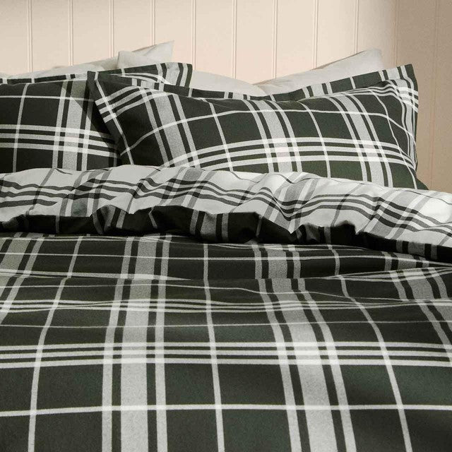 M&S brushed cotton king size green checked bedding set, UK version