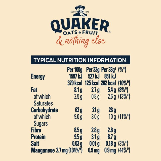 Quaker Exotic Fruits porridge sachets 33g, imported from the UK