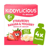 Kiddylicious Strawberry Banana Yogurt Baby Food Pouch 6m+ 4x100g, UK version