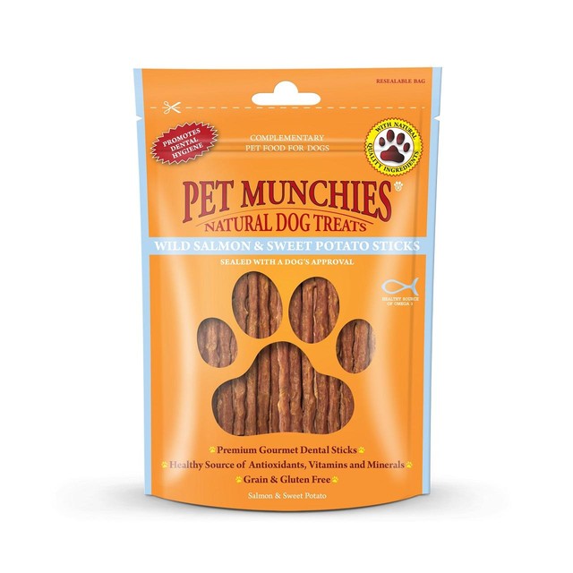 Pet Munchies wild salmon dog stick treat 90g, imported from the UK