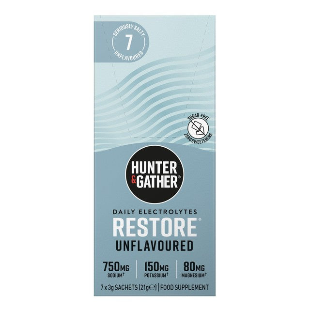 Hunter & Gather Restore Electrolytes Unflavoured 7x3g Sachets, imported from the UK