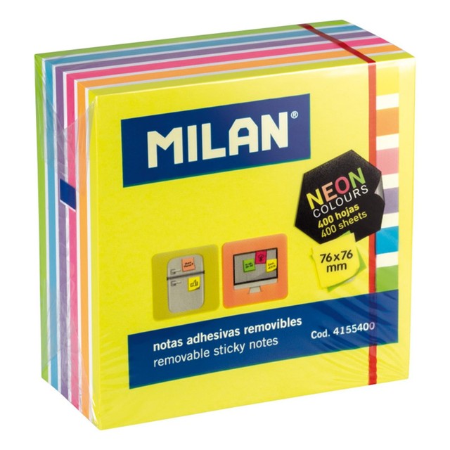 Milan sticky notes pad with 100 light yellow sheets, 76x76mm, imported from the UK