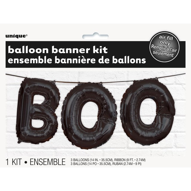 Unique Party Boo Black Foil Halloween Balloon Banner Kit - British product