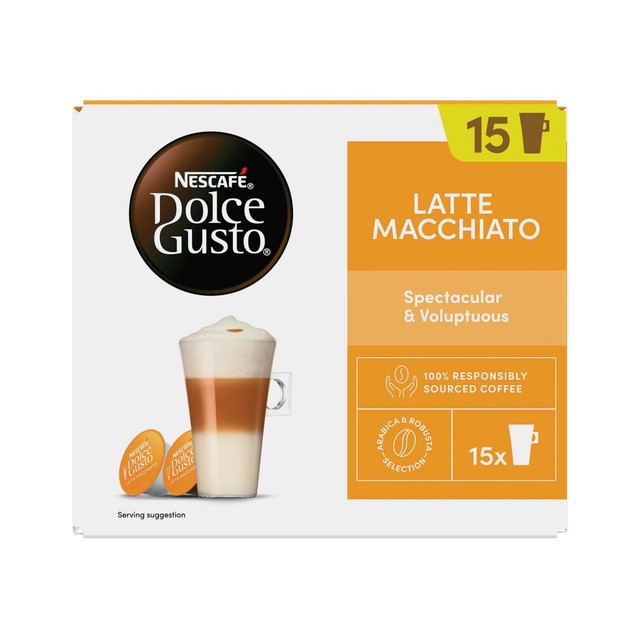 Nescafe Dolce Gusto Latte Macchiato powder blend, imported from the UK