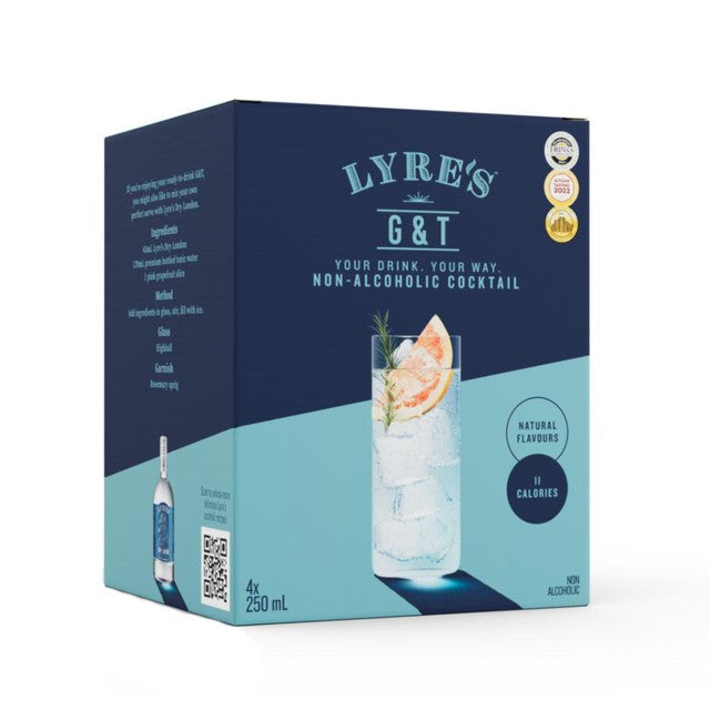 Lyre's Alcohol Free G&T tonic water 4 x 250ml, UK version
