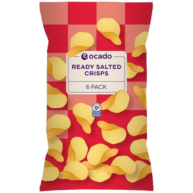 Ocado ready salted crisps multipack 6 x 25g, imported from the UK