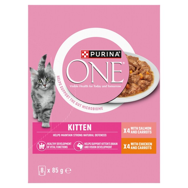 Purina One kitten wet cat food Salmon and Chicken 8 x 85g, imported from the UK