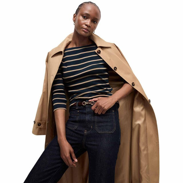 M&S women's striped cotton top dark navy mix size 14, imported from the UK
