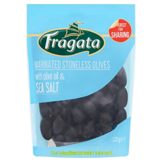 Fragata Marinated Pitted Black Olives with Sea Salt 120g - British product