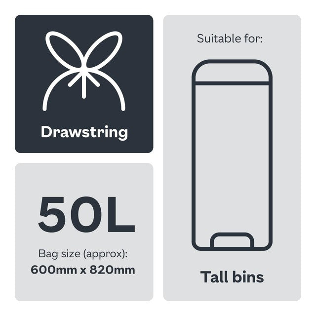 Ocado tall kitchen bin liners 50L, imported from the UK