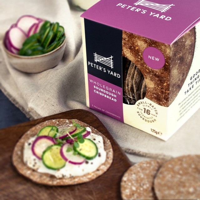 Peter's Yard wholegrain sourdough crispbread 125g, imported from the UK