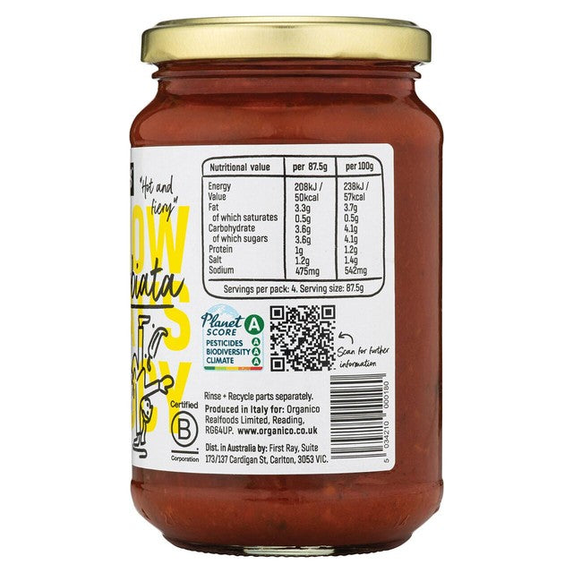 Realfoods Organic Arrabbiata pasta sauce 350g, imported from the UK