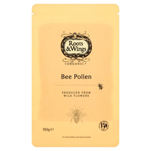 Roots & Wings organic bee pollen 100g, imported from the UK
