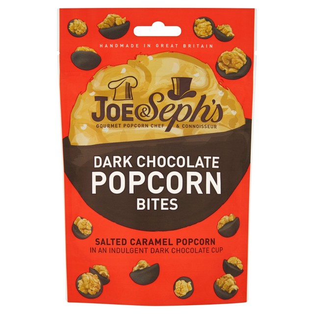 Joe & Seph's salted caramel dark chocolate popcorn bites 63g, UK version