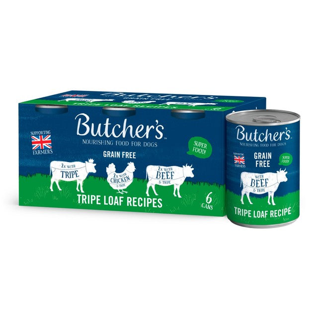 Butcher's tripe loaf dog food tins mixed flavours 6 x 400g - British product