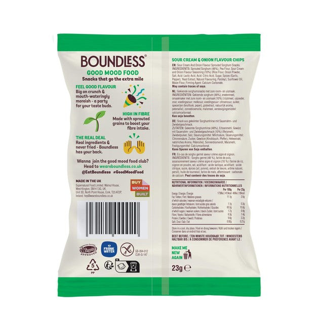 Boundless sour cream and onion crisps 24 x 23g multipack - British product