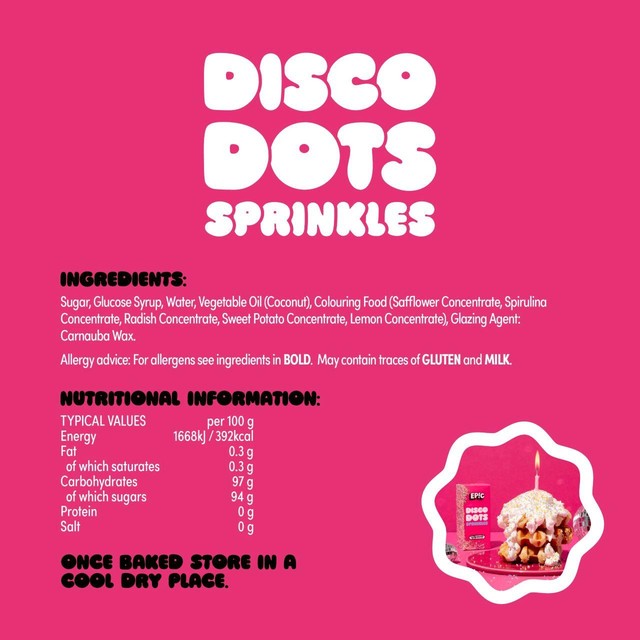 Epic Disco Dots cake sprinkles, imported from the UK